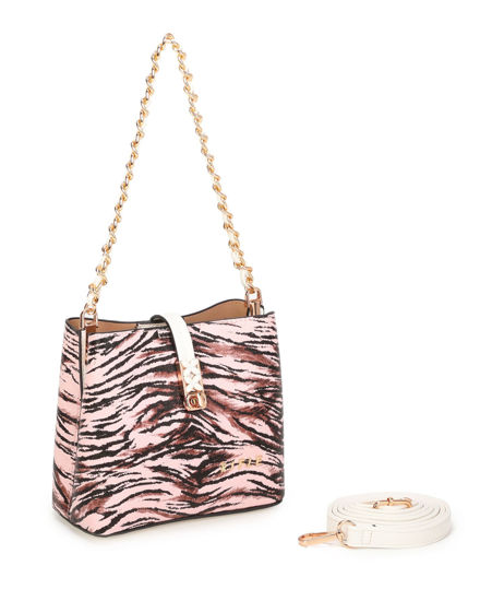 Immagine di RIFLE - Minibag animalier rosa con tre scomparti principali e pattina con chiusura a girello, tracolla removibile