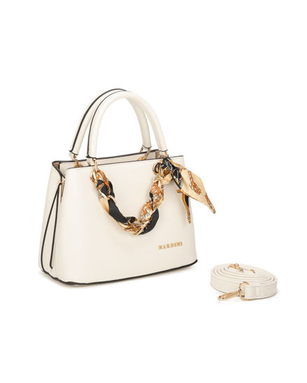 Immagine di NARDINI - Minibag avorio con tre scomparti principali e catena con foulard, tracolla removibile