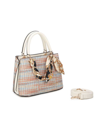 Immagine di NARDINI - Minibag multicolor effetto intreccio con tre scomparti principali e catena con foulard, tracolla removibile