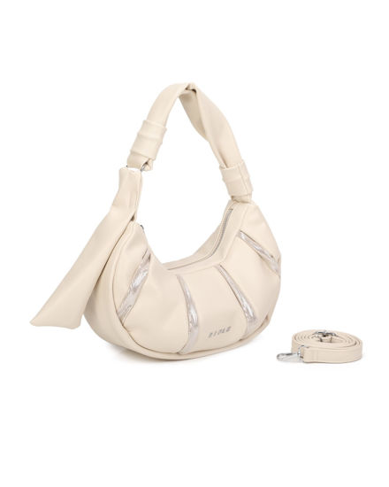 Immagine di RIFLE - Borsa a spalla beige trapuntata con lustrini, tracolla removibile