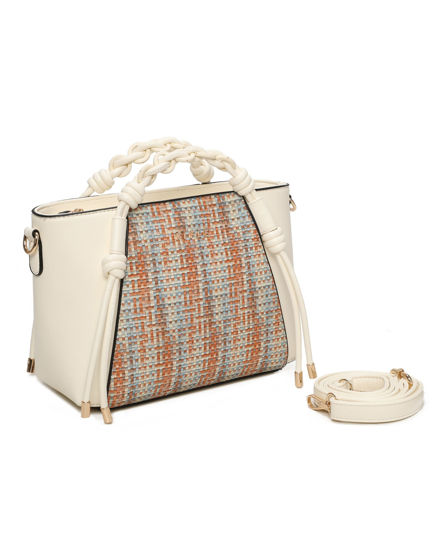 Immagine di RIFLE - Borsa a mano multicolor effetto intreccio con manici intrecciati e tracolla removibile