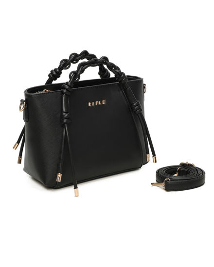 Immagine di RIFLE - Borsa a mano nera con manici intrecciati e tracolla removibile