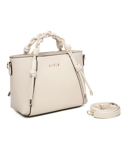 Immagine di RIFLE - Borsa a mano beige con manici intrecciati e tracolla removibile