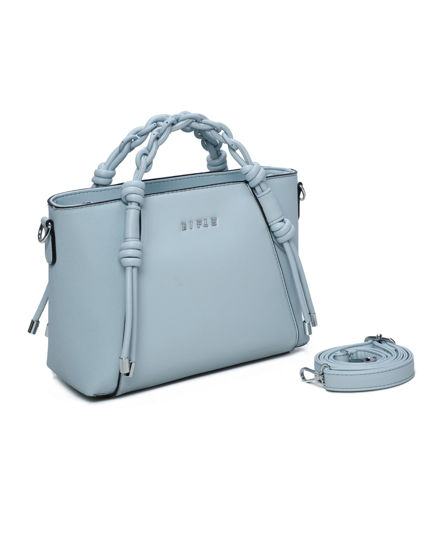 Immagine di RIFLE - Borsa a mano celeste con manici intrecciati e tracolla removibile