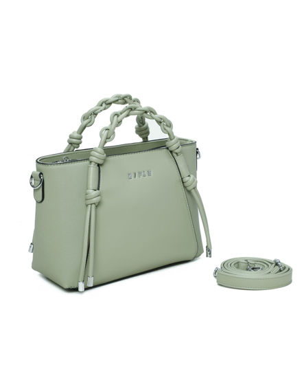 Immagine di RIFLE - Borsa a mano verde salvia con manici intrecciati e tracolla removibile