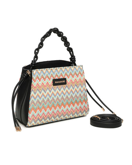 Immagine di NARDINI - Borsa a mano multicolor effetto paglia con tre scomparti interni e manico intrecciato, tracolla removibile