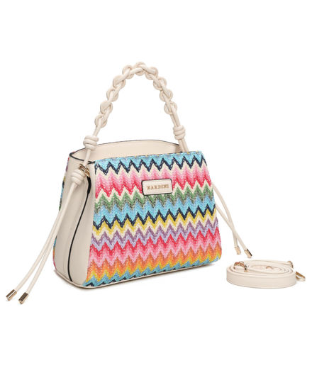 Immagine di NARDINI - Borsa a mano multicolor effetto paglia con tre scomparti interni e manico intrecciato, tracolla removibile