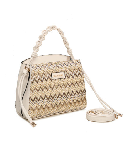 Immagine di NARDINI - Borsa a mano beige effetto paglia con tre scomparti interni e manico intrecciato, tracolla removibile