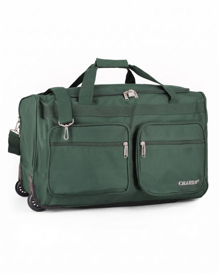 Immagine di CHARRO - Borsone verde in tessuto con carrello estraibile e due ruote, tracolla removibile