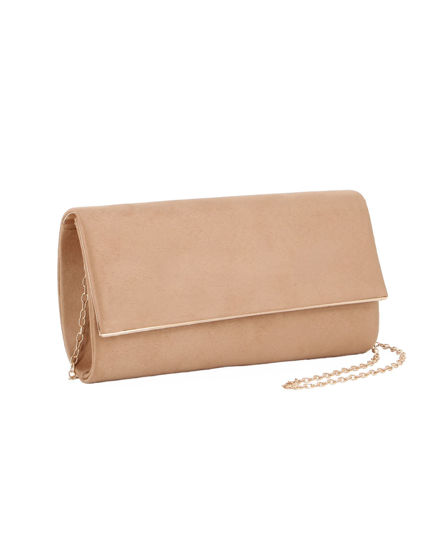 Immagine di MISS GLOBO - Pochette beige scamosciata e dettaglio oro sulla patta