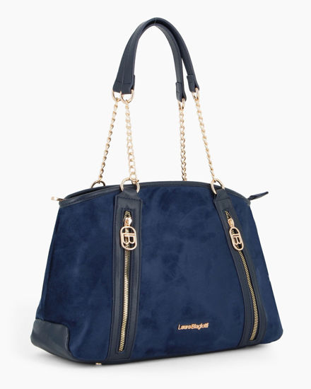 Immagine di LAURA BIAGIOTTI - Borsa shopping blu scamosciata con due tasche frontali