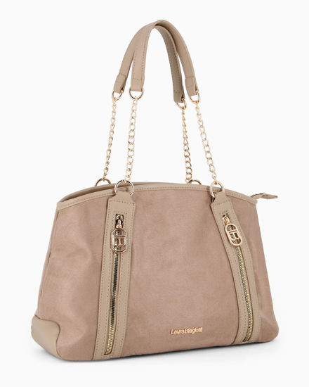 Immagine di LAURA BIAGIOTTI - Borsa shopping terra scamosciata con due tasche frontali