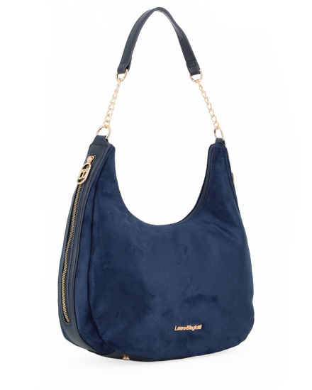 Immagine di LAURA BIAGIOTTI - Borsa sacca blu scamosciata con tasche laterali