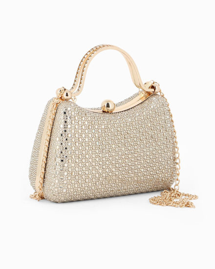 Immagine di DIVAS - Clutch rigida oro in strass con due manici e pomello