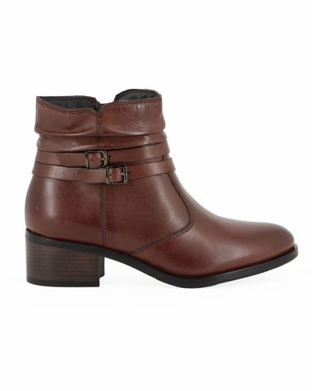 Immagine di ELLEN BLAKE - Tronchetto da donna marrone in VERA PELLE con fibbie alla caviglia e zip laterale, tacco 4,5cm