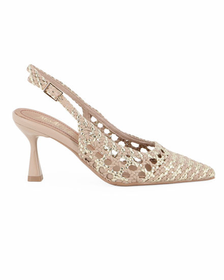 Immagine di MISS GLOBO - Décolleté slingback beige/platino intrecciata con sottopiede in VERA PELLE, tacco 7,5CM