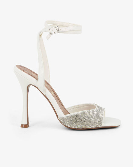 Immagine di MISS GLOBO - Sandalo bianco con sottopiede in VERA PELLE e fascia frontale in strass, tacco 10,5CM