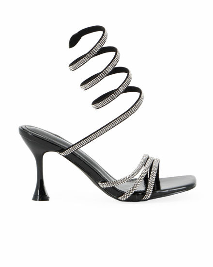 Immagine di MISS GLOBO - Sandalo a spirale nero in strass con punta quadrata, tacco 8CM