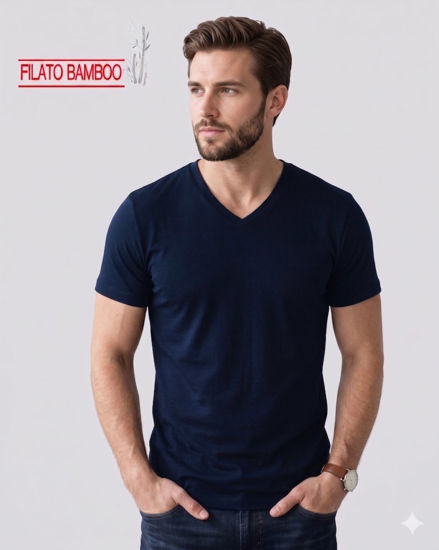 Immagine di BROKERS - Tshirt mezza manica scollo a V in BAMBOO blu