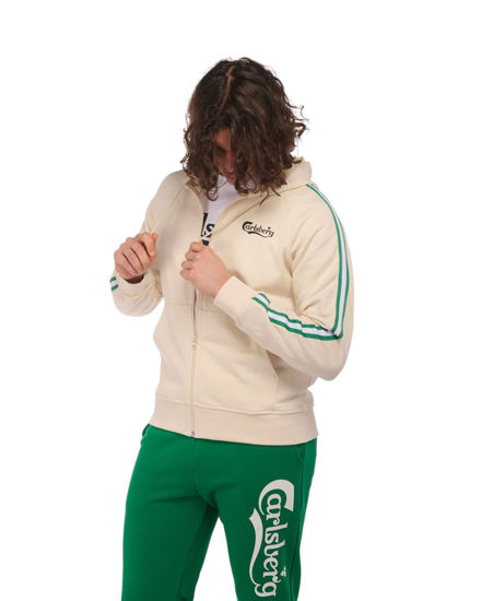 Immagine di CARLSBER - Felpa crema full zip con bande e cappuccio