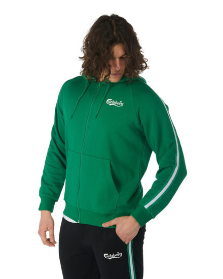 Immagine di CARLSBERG - Felpa verde full zip con bande e cappuccio