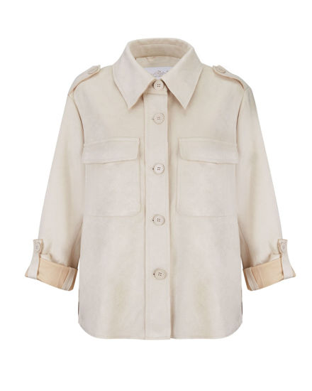 Immagine di BACHATA - Giacca a camicia scamosciata beige da donna con tasche