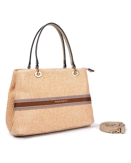 Immagine di NARDINI - Borsa due manici beige in paglia con tre scomparti interni, tracolla removibile