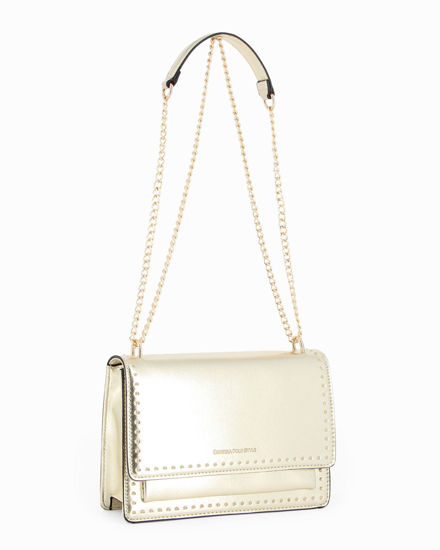 Immagine di CORTINA POLO STYLE - Borsa oro platino tracolla catena con borchiette sulla patta