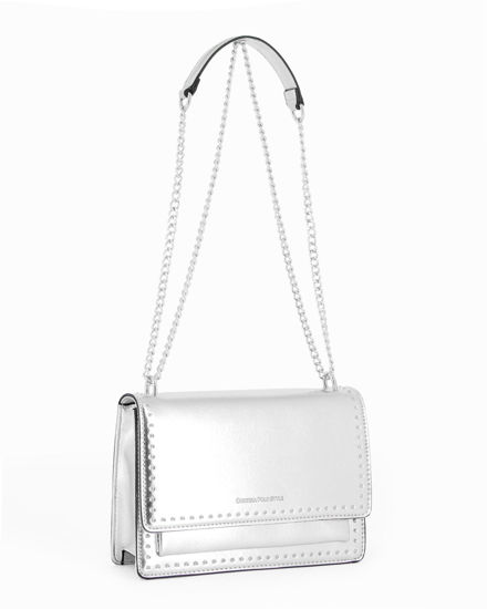 Immagine di CORTINA POLO STYLE - Borsa argento tracolla catena con borchiette sulla patta
