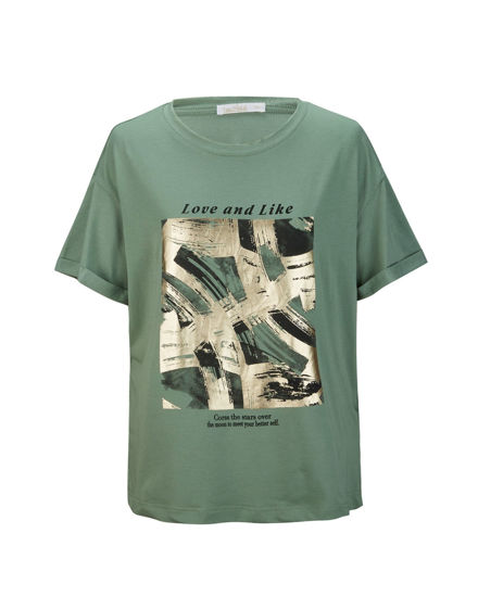 Immagine di BACHATA - Tshirt manica corta verde militare con scritta e stampa
