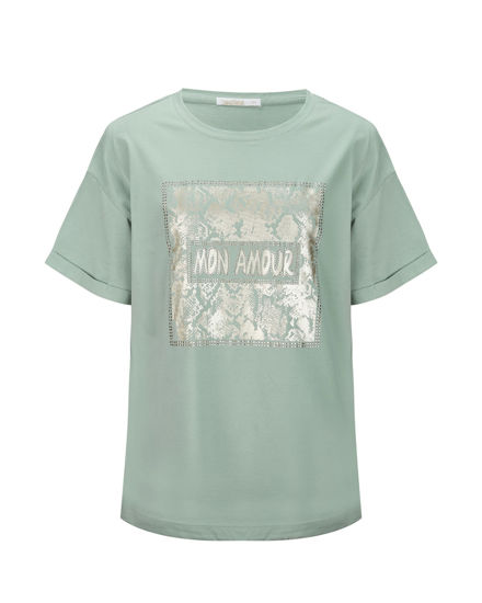 Immagine di BACHATA - Tshirt manica corta verde salvia con scritta e stampa