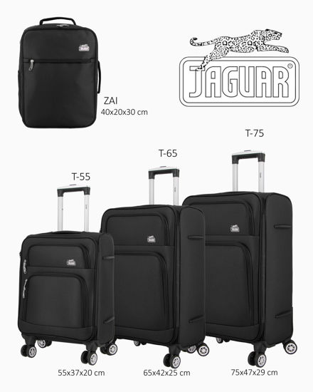 Immagine di JAGUAR - TROLLEY NERO IN TESSUTO CON DOPPIA TASCA FRONTALE, COMBINAZIONE TSA E 4 RUOTE