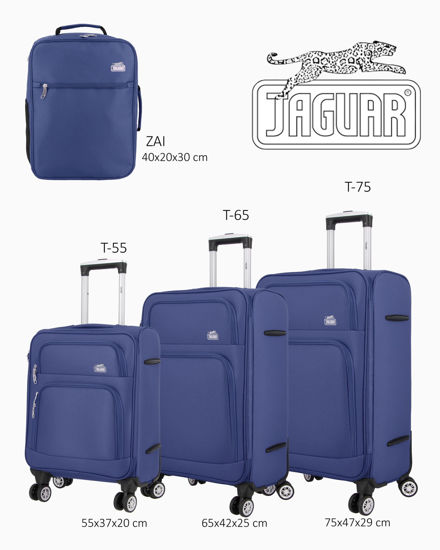 Immagine di JAGUAR - TROLLEY BLU IN TESSUTO CON DOPPIA TASCA FRONTALE, COMBINAZIONE TSA E 4 RUOTE
