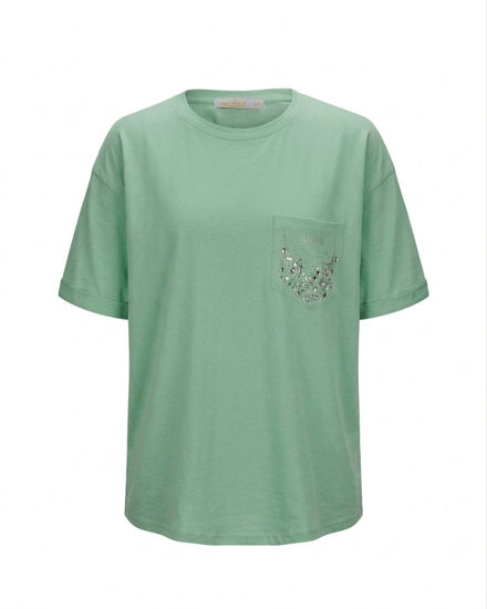Immagine di BACHATA - Tshirt manica corta verde salvia con taschino e scritta