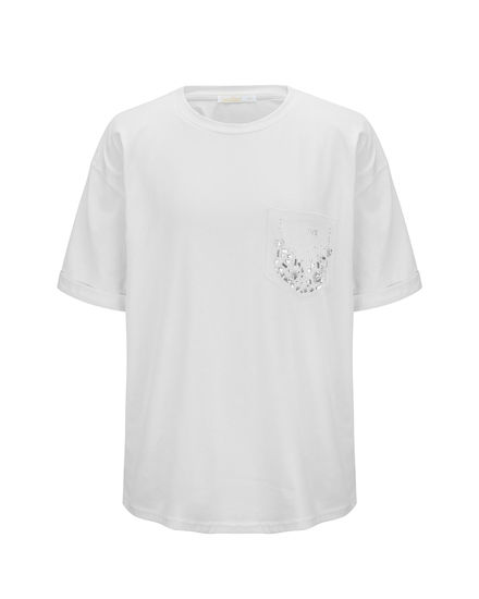 Immagine di BACHATA - Tshirt manica corta bianca con taschino e scritta