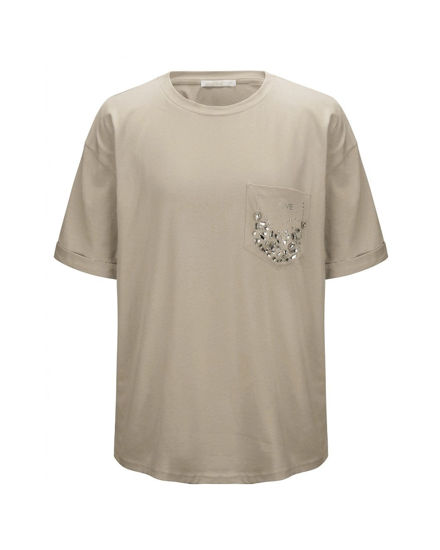 Immagine di BACHATA - Tshirt manica corta beige con taschino e scritta