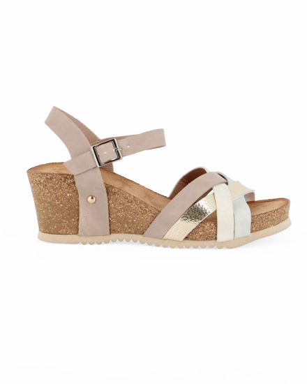Immagine di MISS GLOBO - Sandalo beige con cinturini incrociati, zeppa 5,5CM