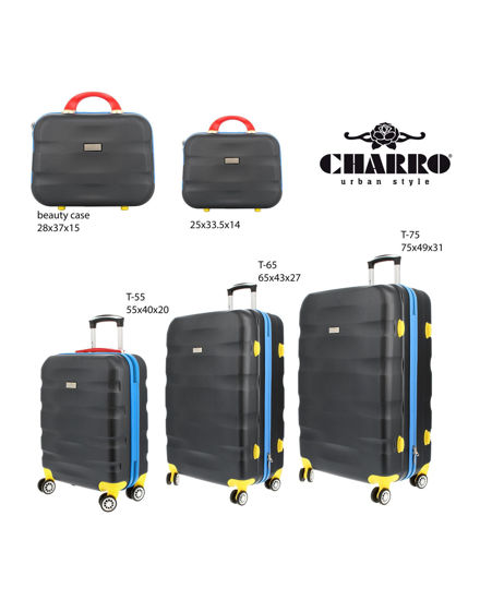 Immagine di CHARRO - TROLLEY NERO 4 RUOTE IN ABS CON DETTAGLI COLORATI