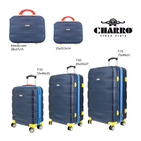 Immagine di CHARRO - TROLLEY BLU 4 RUOTE IN ABS CON DETTAGLI COLORATI