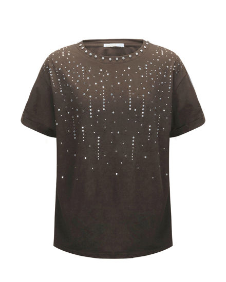 Immagine di BACHATA - Tshirt manica corta marrone con strass