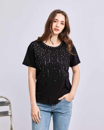 Immagine di BACHATA - Tshirt manica corta nera con strass