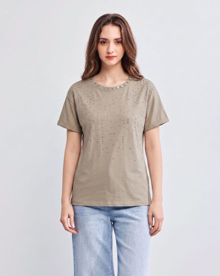 Immagine di BACHATA - Tshirt manica corta beige con strass