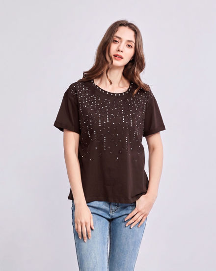 Immagine di BACHATA - Tshirt manica corta marrone con strass