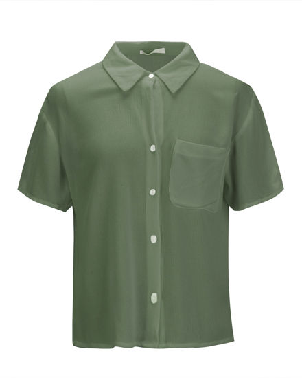 Immagine di BACHATA - Camicia mezza manica in viscosa verde militare