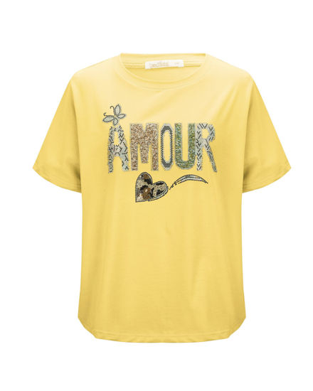 Immagine di BACHATA - Tshirt manica corta gialla con scritta e strass