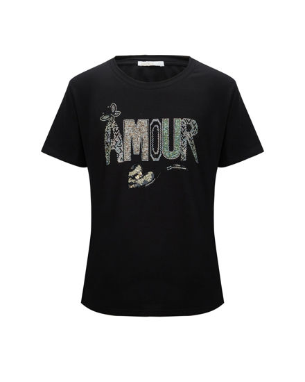 Immagine di BACHATA - Tshirt manica corta nera con scritta e strass