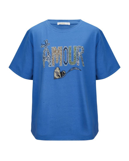 Immagine di BACHATA - Tshirt manica corta denim con scritta e strass