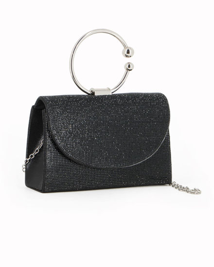 Immagine di DIVAS - Borsa pochette da cerimonia nera con strass e manico rotondo in metallo