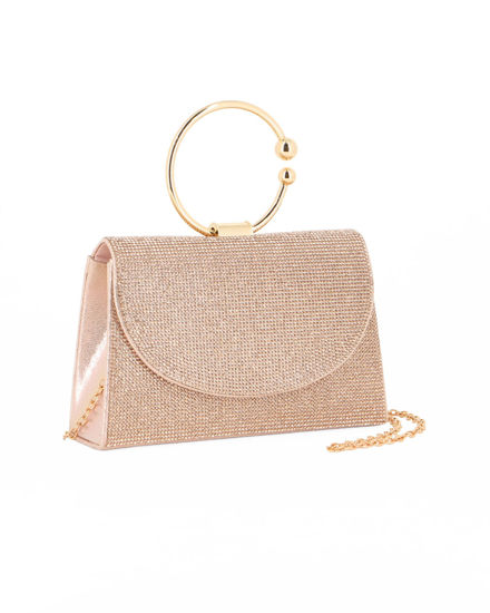 Immagine di DIVAS - Borsa pochette da cerimonia oro rosa con strass e manico rotondo in metallo