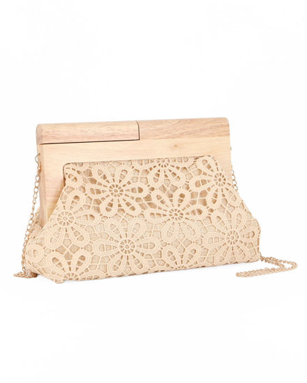 Immagine di DIVAS -  Borsa pochette beige ricamata con stecca in legno